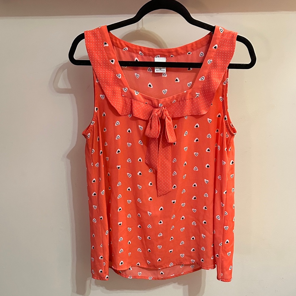 Disney Lauren Conrad Coral Sleeveless Top with Bow Detail and heart pattern